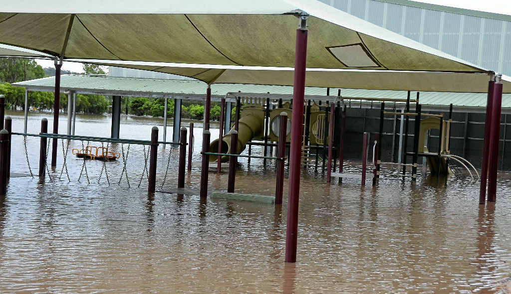 RISING UP: Raised classrooms are being installed at Warwick East State School to minimise the destruction of flooding, as seen here during the Australia Day floods earlier this year.